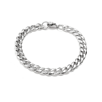 201 Stainless Steel Curb Chain Bracelets with Lobster Claw Clasps for Men, Stainless Steel Color, 7.87 inch(20cm)