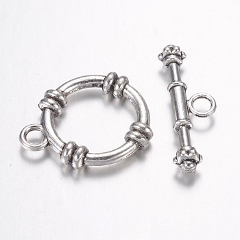 Tibetan Style Alloy Toggle Clasps, Ring, Antique Silver, Ring: 23.5x19x2mm, Hole: 3mm, Bar: 27.5x8.5x4.5mm, Hole: 3mm