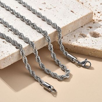 Brass Rope Chain Necklaces for Men Women, Long-Lasting Plated, Stainless Steel Color, 27.56 inch(70cm)