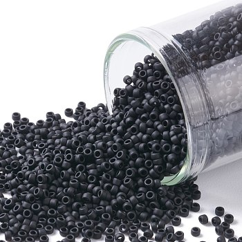 TOHO Round Seed Beads, Japanese Seed Beads, (49F) Opaque Frost Jet, 15/0, 1.5mm, Hole: 0.7mm, about 3000pcs/bottle, 10g/bottle