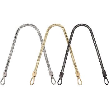 PandaHall Elite Iron Snake Chain Bag Handles, with Alloy Swivel Clasps, for Bag Straps Replacement Accessories, Mixed Color, 40x1.2x0.7cm, Clasp: 24x12x5mm, 3 colors, 1strand/color, 3strands/set