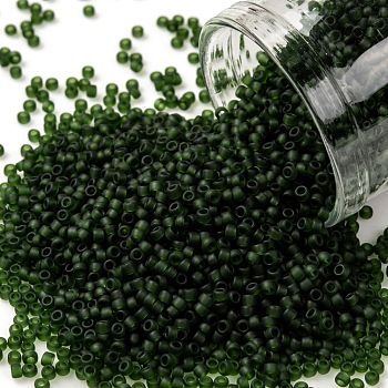TOHO Round Seed Beads, Japanese Seed Beads, (940F) Transparent Frost Olivine, 15/0, 1.5mm, Hole: 0.7mm, about 3000pcs/bottle, 10g/bottle