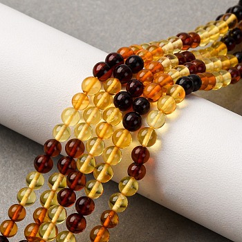 Gradient Color Natural Amber Beads Strands, Round, with Seed Beads, 5.5~6mm, Hole: 0.5mm, about 56~68pcs/strand, 14.96''(38cm)