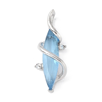 Alloy Pendants, with Glass, Horse Eye, Light Sky Blue, 32x7x12mm, Hole: 3x4mm