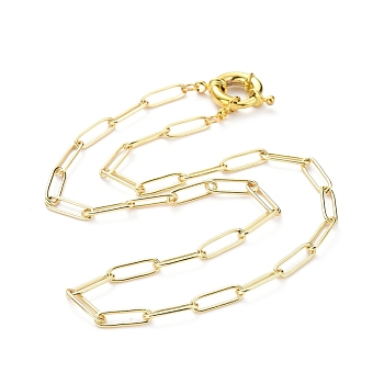 Brass Paperclip Chain, Drawn Elongated Cable Chain Necklaces, with Spring Ring Clasps, Golden, 16.92 inch(43cm)