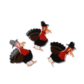 Thanksgiving Day Translucent Resin Big Pendants, Turkey Charms, Black, 52x36x2mm, Hole: 1mm