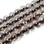Crackle Transparent Glass Beads Strands, Round, with Gold Foil, Coconut Brown, 8~8.5mm, Hole: 0.8~0.9mm, about 103~105pcs/strand, 30.51 inch(77.5~78.5cm)(X1-GLAA-N030-8mm-01B)