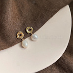 Alloy Plastic Pearl Dangle Stud Earrings, Golden, Ring, 20mm(FS-WG0B18A-10)