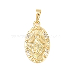 Religion Brass Micro Pave Clear Cubic Zirconia Pendants, Oval with Virgin Mary Charms, Cadmium Free & Lead Free, Real 18K Gold Plated, 23x13x2.5mm, Hole: 3x6mm(KK-H273-45G-03)