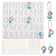 Pandahall 1Pc Letter & Number Connector Charm Silicone Molds, with 40Pcs Iron Ball Chains with Connector & 80Pcs Jump Rings, White, 165x179x6.5mm, Hole: 2.5mm(DIY-TA0005-09)
