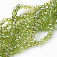 Electroplate Glass Faceted Rondelle Beads Strands, Half Plated, Yellow Green, 4x3mm, Hole: 1mm, about 113~115pcs/strand, 41~42cm(EGLA-D020-4x3mm-34)