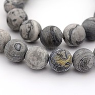 Frosted Natural Map Stone/Picasso Stone/Picasso Jasper Round Bead Strands, 6mm, Hole: 1mm, about 31pcs/strand, 7.5 inch(X-G-M272-08-6mm)