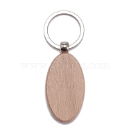 Beech Wood Keychain, with Platinum Plated Iron Split Key Rings, Oval, Camel, 9x3.1cm(KEYC-WH0004-09)