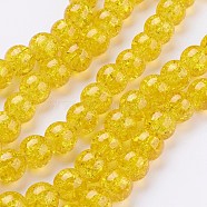 Spray Painted Crackle Glass Beads Strands, Round, Gold, 10mm, Hole: 1.3~1.6mm, about 80pcs/strand, 31.4 inch(CCG-Q001-10mm-10)