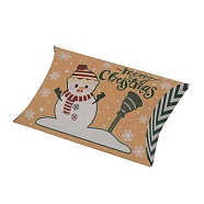 Christmas Theme Cardboard Candy Pillow Boxes, Cartoon Snowman Candy Snack Gift Box, Floral White, Fold: 7.3x11.9x2.6cm(CON-G017-02E)