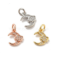 Moon with Cloud Brass Micro Pave Clear Cubic Zirconia Charms, with Jump Rings, Cadmium Free & Lead Free, Mixed Color, 11.5x10x2mm, Hole: 2.7mm(KK-G425-18)