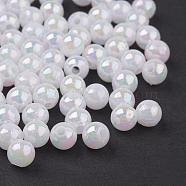 Eco-Friendly Poly Styrene Acrylic Beads, AB Color Plated, Round, White, 5mm, Hole: 1mm, about 7500pcs/500g(PL651-8)