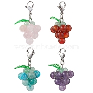 4Pcs 4 Styles Grape Natural Green Aventurine & Hemimorphite & Rose Quartz & Carnelian & Amethyst Pendant Decoration, 304 Stainless Steel Lobster Claw Clasps Charms for Bag Ornaments, 38.5mm, 1pc/style(HJEW-TA00293)