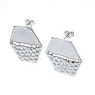 201 Stainless Steel Stud Earrings, with 304 Stainless Steel Pins, Textured Hexagon, Stainless Steel Color, 23x26mm(EJEW-K270-27P)