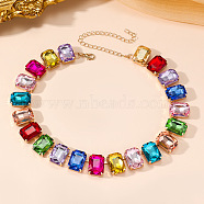 Alloy Colorful Rhinestone Cup Chain Necklaces for Women, Golden, Rectangle, 14.96 inch(38cm)(FS-WG72CA4-01)