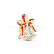 TINYSAND 925 Sterling Silver Enamel Golden Christmas Bell European Beads, with Cubic Zirconia, Golden, 13.18x9.8x9.19mm, Hole: 4.42mm(TS-C-213)