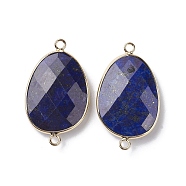 Natural Lapis Lazuli Connector Charms, with Light Gold Plated Brass Finding, Oval Link, Faceted, 38~38.5x22.5~23x7mm, Hole: 2mm(G-C110-02B-KCG)