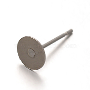 304 Stainless Steel Flat Round Blank Peg Stud Earrings Findings, Stainless Steel Color, 6mm, Pin: 12x0.7mm(STAS-F075-39B)
