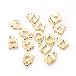 304 Stainless Steel Pendants, Padlock with Heart, Golden, 16x11.5x1mm, Hole: 3.5x4mm(STAS-E447-20G)