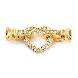 Rack Plating Brass Pave Clear Cubic Zirconia Fold Over Clasps, Lead Free & Cadmium Free, Long-Lasting Plated, Heart, Real 18K Gold Plated, 12x28mm, Hole: 0.8mm(KK-Q781-08G)