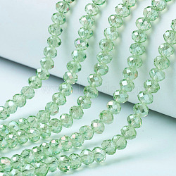 Electroplate Glass Beads Strands, AB Color Plated, Faceted, Rondelle, Pale Green, 8x6mm, Hole: 1mm, about 63~65pcs/strand, 39~40cm(EGLA-A034-T8mm-B17)