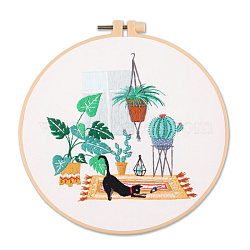 DIY Embroidery Kits, Including Printed Cotton Fabric, Embroidery Thread & Needles, Imitation Bamboo Embroidery Hoop, Cat Pattern, 200mm(PW22070168873)