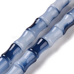 Glass Beads Strands, Bamboo Stick Shape, Marine Blue, 11.5~12x8~8.5mm, Hole: 1.1mm, about 30Pcs/strand, 14.17 inch(36cm)(GLAA-G083-01H)