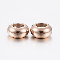 Ion Plating(IP) 202 Stainless Steel Beads, with Plastic, Slider Beads, Stopper Beads, Rondelle, Rose Gold, 9x4.5mm, Hole: 3mm(X-STAS-F148-9mm-07RG)