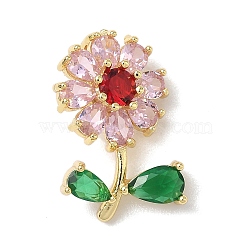 Brass Cubic Zirconia Pendants, Flower Charms, Lead Free & Cadmium Free, Long-Lasting Plated, Rack Plating, Real 18K Gold Plated, Colorful, 20x13x8.5mm, Hole: 5x3mm(KK-L253-29G-02)