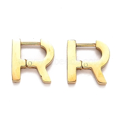 304 Stainless Steel Huggie Hoop Earrings, Letter R, Golden, 13x13x3mm, Pin: 1mm(STAS-J033-13G)