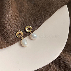 Alloy Plastic Pearl Dangle Stud Earrings, Golden, Ring, 20mm(FS-WG0B18A-10)