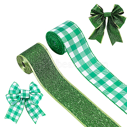 AHADERMAKER 2 Rolls 2 Styles Polyester Ribbon, for Crafts Making, Saint Patrick's Day Party Gift Package, Mixed Patterns, Green, 2-1/2 inch(63~64mm), 6 yards/roll(OCOR-GA0001-52)