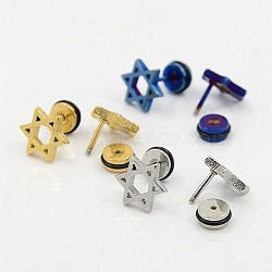 304 Stainless Steel Star of David Ear Gauges, Ear Fake Plugs, Ear Studs, Hypoallergenic Earrings, Ear Stretchers Expander Earrings, for Jewish, Mixed Color, 11mm, Pin: 1mm(EJEW-F0001-44)