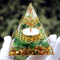 Orgonite Pyramid Resin Energy Generators, Natural Peridot & Green Tourmaline Display Decorations, for Home Office Desk Decoration, 60mm(PW-WG427A5-08)