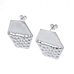 Tarnish Resistant 201 Stainless Steel Stud Earrings, with 304 Stainless Steel Pins, Textured Hexagon, Stainless Steel Color, 23x26mm(EJEW-K270-27P)