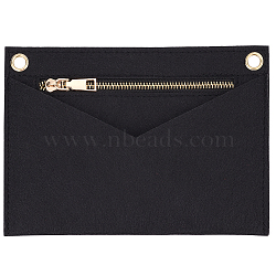 Felt Bags Organizer Insert, Mini Envelope Handbag Shaper Premium Felt, with Brass Grommets & Zipper, Black, 22x15.7x0.5cm, Hole: 10mm(FIND-WH0126-39LG-01)