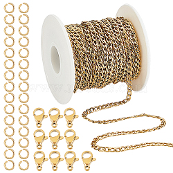 SUNNYCLUE DIY Cuban Link Chain Necklace Making Kit, Including 304 Stainless Steel Cuban Link Chains & Lobster Claw Clasps, Golden, Chain: 10x6x3mm, 10m/bag(DIY-SC0018-30)