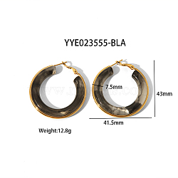 Stylish Stainless Steel Fever Hoop Earrings, with Thick Circle Design, Black, 43x41.5x7.5mm(KA3294-6)