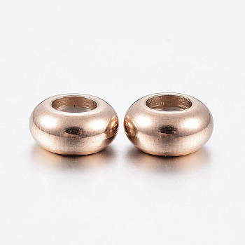 Ion Plating(IP) 202 Stainless Steel Beads, with Plastic, Slider Beads, Stopper Beads, Rondelle, Rose Gold, 9x4.5mm, Hole: 3mm