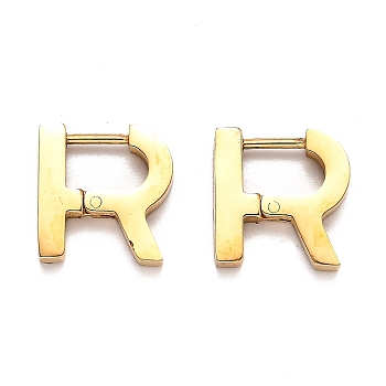 304 Stainless Steel Huggie Hoop Earrings, Letter R, Golden, 13x13x3mm, Pin: 1mm