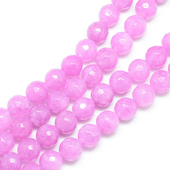 Natural White Jade Bead Strands, Dyed, Faceted, Round, Violet, 10~11mm, Hole: 1mm, about 37~39pcs/strand, 14.37~14.57 inch