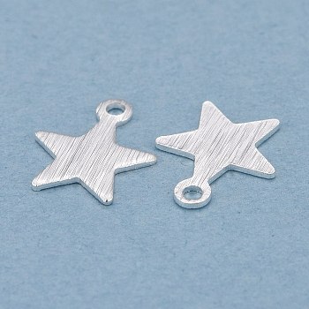 Brass Charms, Star, 925 Sterling Silver Plated, 9x8x0.5mm, Hole: 1mm