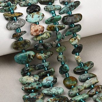 Natural African Turquoise(Jasper) Beads Strands, Nuggets, with Seed Beads, 5~18x3.5~8.5x2.5~6.5mm, Hole: 0.7~1mm, about 46~51pcs/strand, 15.35''~16.14''(39~41cm)