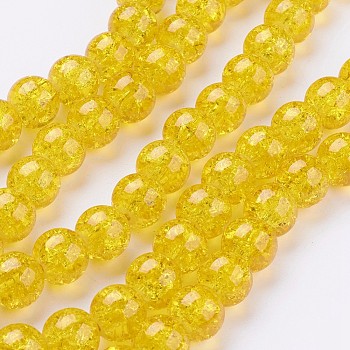 Spray Painted Crackle Glass Beads Strands, Round, Gold, 10mm, Hole: 1.3~1.6mm, about 80pcs/strand, 31.4 inch