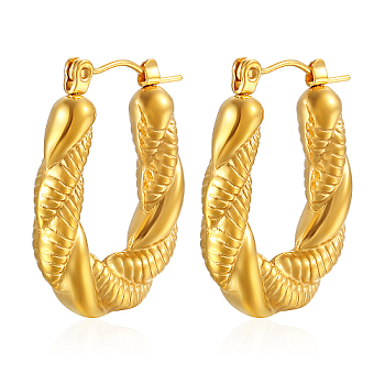 304 Stainless Steel Hoop Earrings, Twist Rope Shape, Golden, 26x20mm